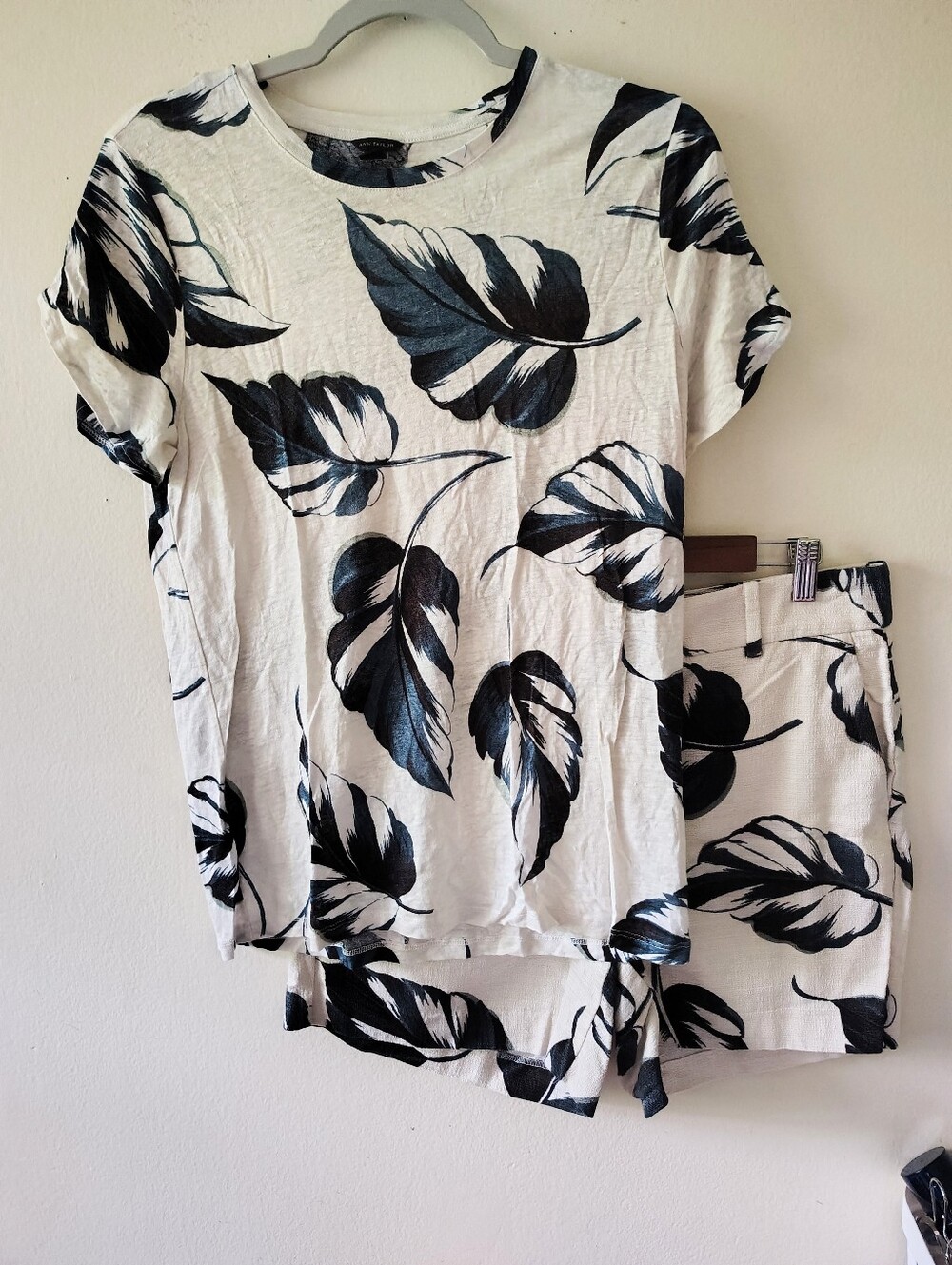 Ann Taylor Linen Cotton Top & Shorts Set Large Tropical Vacation Casual Boho